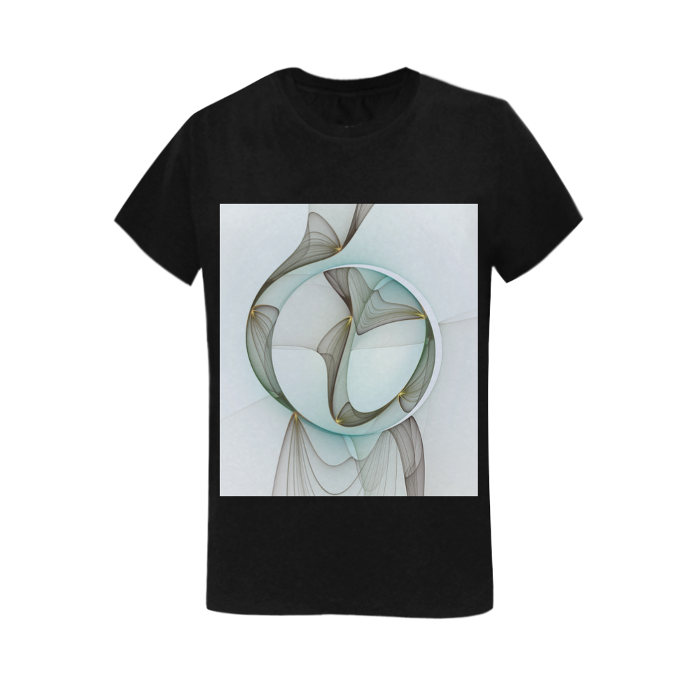 Abstract Modern Turquoise Brown Gold Elegance Women's T-Shirt in USA Size (Two Sides Printing)