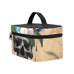 Cool skull with feathers and flowers Cosmetic Bag/Large (Model 1658)