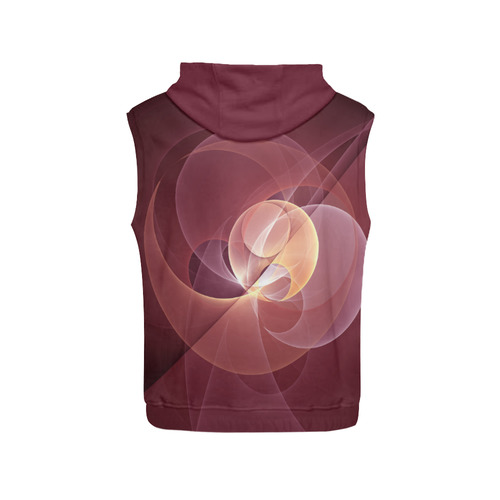 Movement Abstract Modern Wine Red Pink Fractal Art All Over Print Sleeveless Hoodie for Women (Model H15)