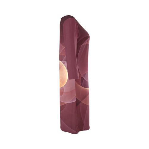 Movement Abstract Modern Wine Red Pink Fractal Art Round Collar Dress (D22)
