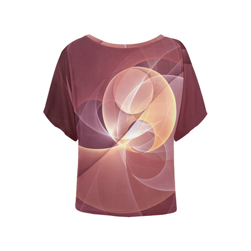 Movement Abstract Modern Wine Red Pink Fractal Art Women's Batwing-Sleeved Blouse T shirt (Model T44)