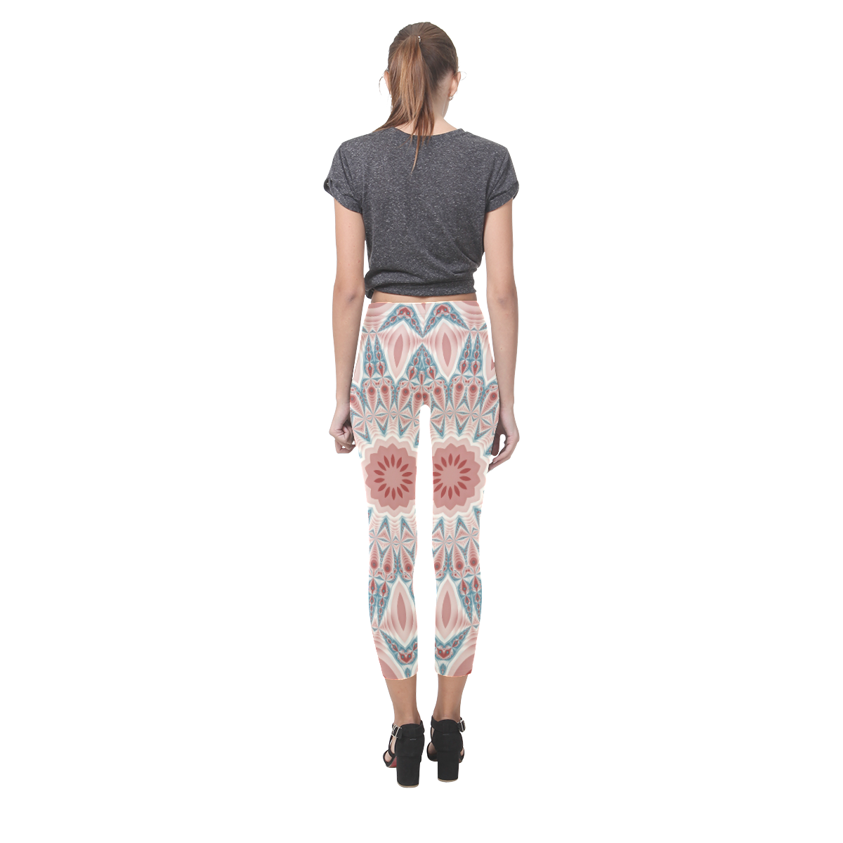 Modern Kaleidoscope Mandala Fractal Art Graphic Capri Legging (Model L02)