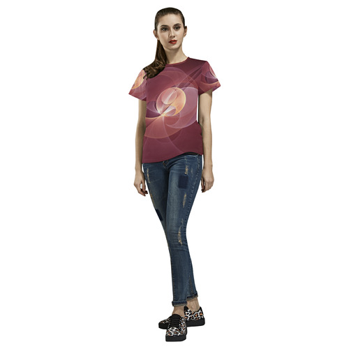 Movement Abstract Modern Wine Red Pink Fractal Art All Over Print T-Shirt for Women (USA Size) (Model T40)