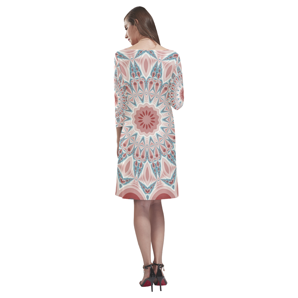 Modern Kaleidoscope Mandala Fractal Art Graphic Rhea Loose Round Neck Dress(Model D22)