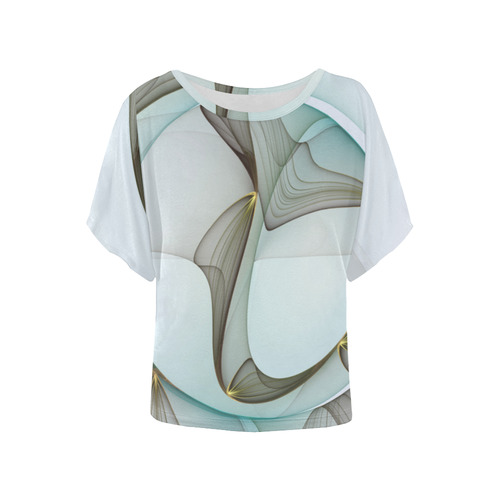 Abstract Modern Turquoise Brown Gold Elegance Women's Batwing-Sleeved Blouse T shirt (Model T44)