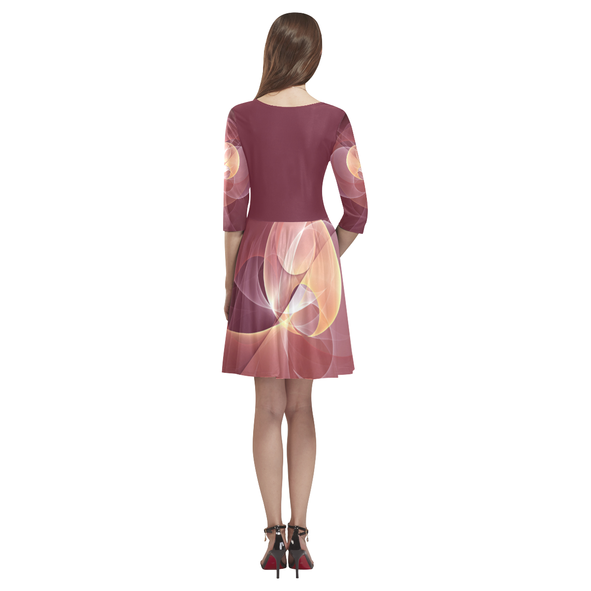 Movement Abstract Modern Wine Red Pink Fractal Art Tethys Half-Sleeve Skater Dress(Model D20)
