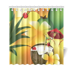 Tropical Floral Watercolor Pineapple Coconut Shower Curtain 69"x72"