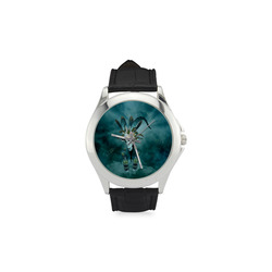 The billy goat with feathers and flowers Women's Classic Leather Strap Watch(Model 203)