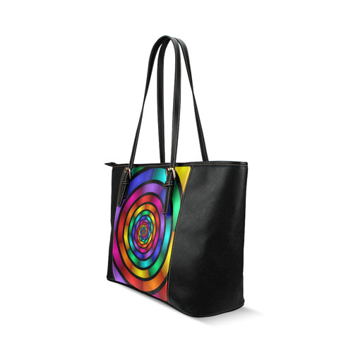 Round Psychedelic Colorful Modern Fractal Graphic Leather Tote Bag/Small (Model 1640)