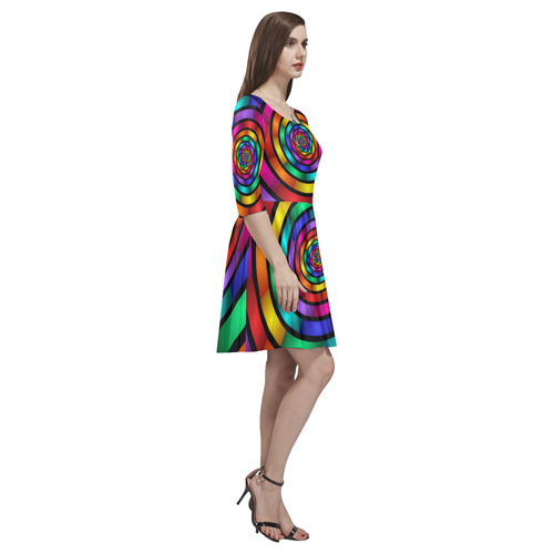 Round Psychedelic Colorful Modern Fractal Graphic Tethys Half-Sleeve Skater Dress(Model D20)