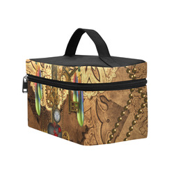 Steampunk, key with clocks, gears and feathers Cosmetic Bag/Large (Model 1658)