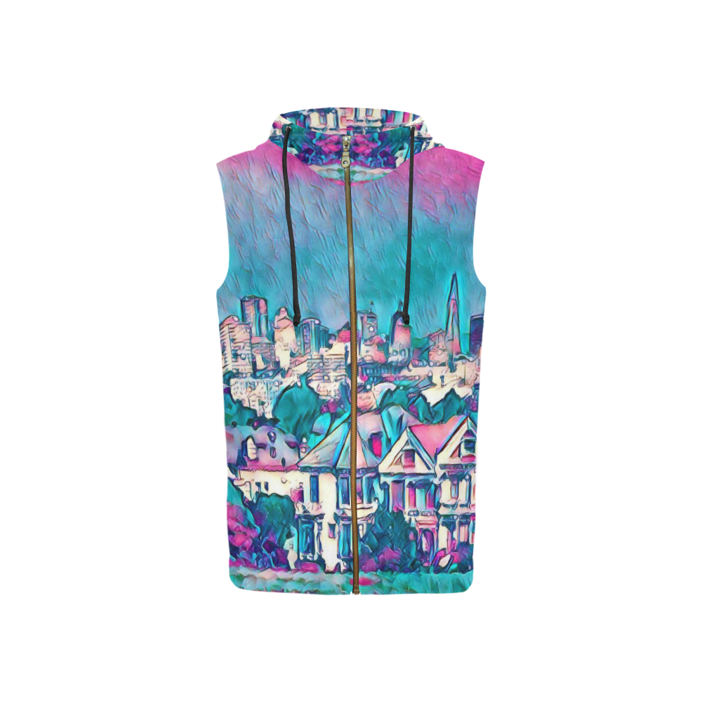Impressive Travel -San Francisco 2 by JamColors All Over Print Sleeveless Zip Up Hoodie for Women (Model H16)