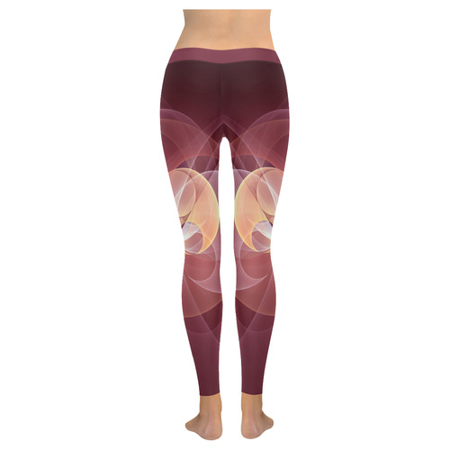 Movement Abstract Modern Wine Red Pink Fractal Art Women's Low Rise Leggings (Invisible Stitch) (Model L05)