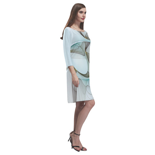 Abstract Modern Turquoise Brown Gold Elegance Rhea Loose Round Neck Dress(Model D22)