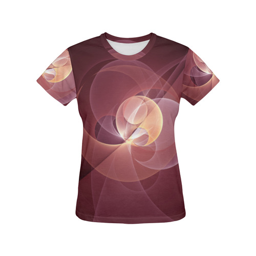 Movement Abstract Modern Wine Red Pink Fractal Art All Over Print T-Shirt for Women (USA Size) (Model T40)