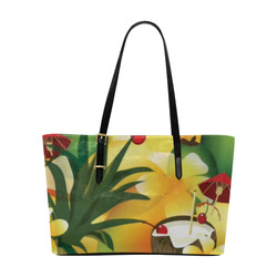 Tropical Floral Watercolor Pineapple Coconut Euramerican Tote Bag/Large (Model 1656)