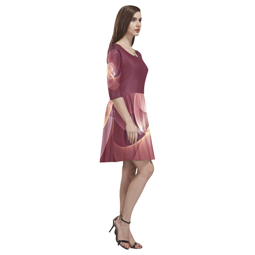 Movement Abstract Modern Wine Red Pink Fractal Art Tethys Half-Sleeve Skater Dress(Model D20)