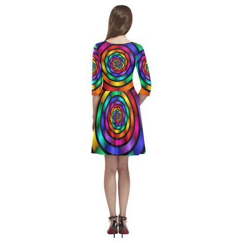 Round Psychedelic Colorful Modern Fractal Graphic Tethys Half-Sleeve Skater Dress(Model D20)