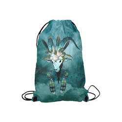 The billy goat with feathers and flowers Small Drawstring Bag Model 1604 (Twin Sides) 11"(W) * 17.7"(H)