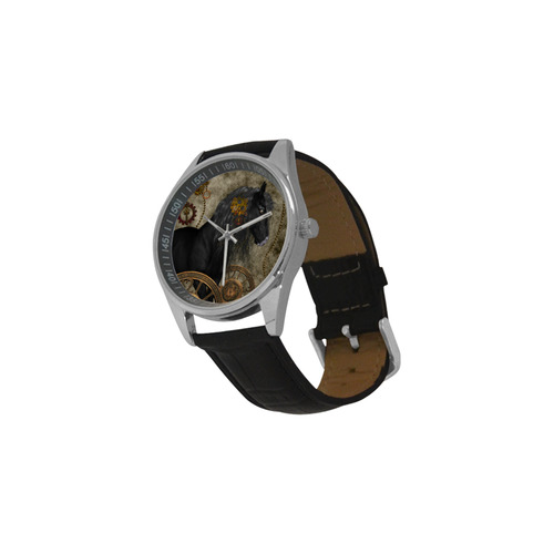 Beautiful wild horse with steampunk elements Men's Casual Leather Strap Watch(Model 211)