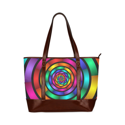 Round Psychedelic Colorful Modern Fractal Graphic Tote Handbag (Model 1642)