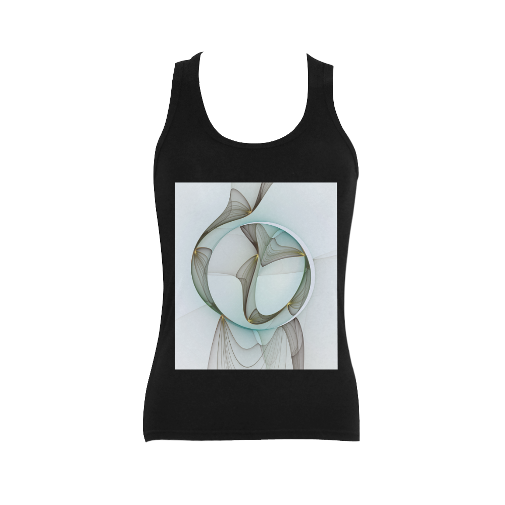Abstract Modern Turquoise Brown Gold Elegance Women's Shoulder-Free Tank Top (Model T35)