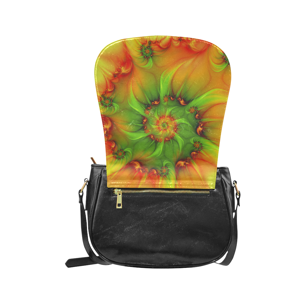 Hot Summer Green Orange Abstract Colorful Fractal Classic Saddle Bag/Small (Model 1648)