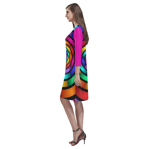 Round Psychedelic Colorful Modern Fractal Graphic Rhea Loose Round Neck Dress(Model D22)