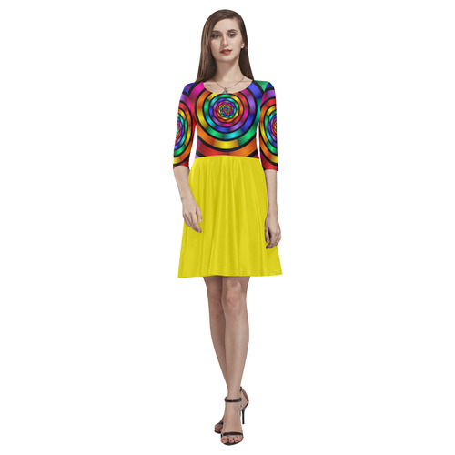 Round Psychedelic Colorful Modern Fractal Graphic Tethys Half-Sleeve Skater Dress(Model D20)