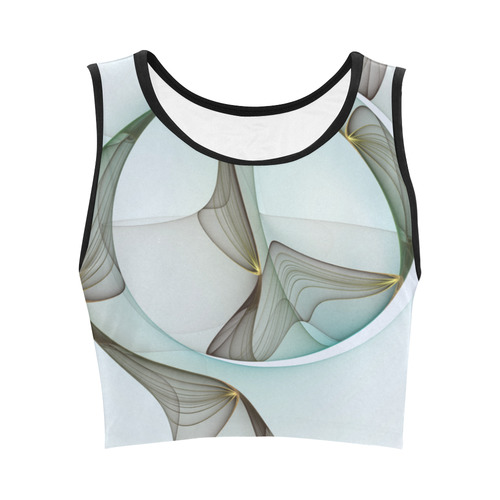 Abstract Modern Turquoise Brown Gold Elegance Women's Crop Top (Model T42)