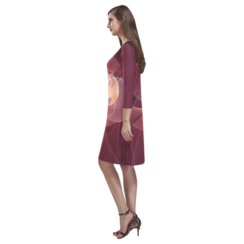 Movement Abstract Modern Wine Red Pink Fractal Art Rhea Loose Round Neck Dress(Model D22)
