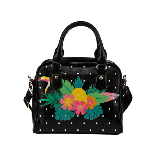 Tropical Hibiscus Floral Toucan Pineapple Monstera Shoulder Handbag (Model 1634)