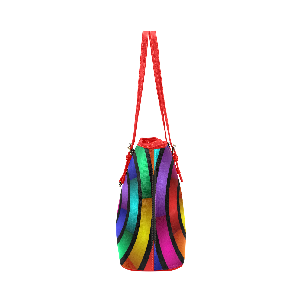 Round Psychedelic Colorful Modern Fractal Graphic Leather Tote Bag/Large (Model 1651)