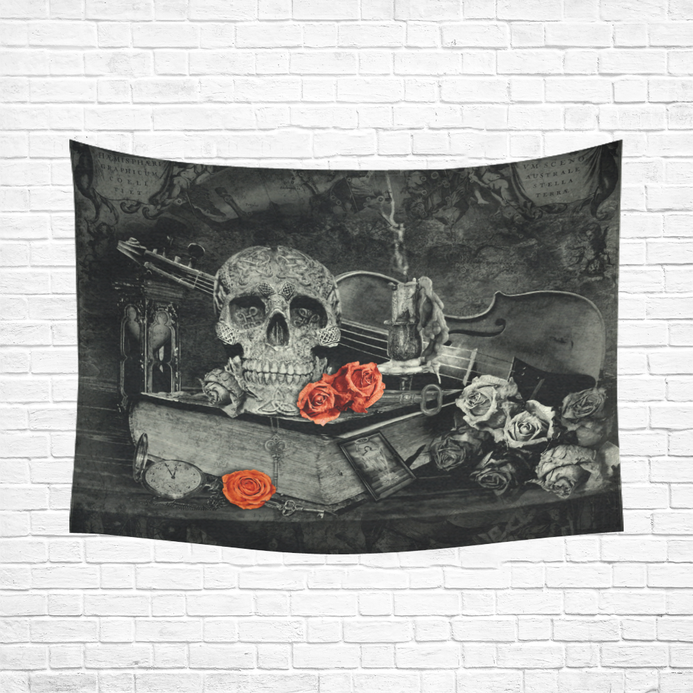 Steampunk Alchemist Mage Red Roses Celtic Skull Cotton Linen Wall Tapestry 80"x 60"