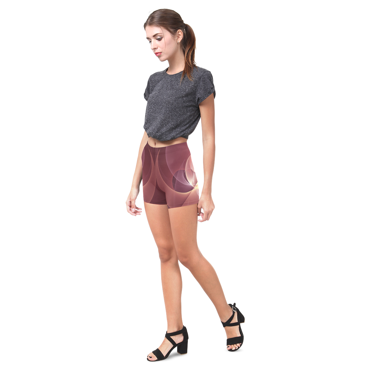 Movement Abstract Modern Wine Red Pink Fractal Art Briseis Skinny Shorts (Model L04)