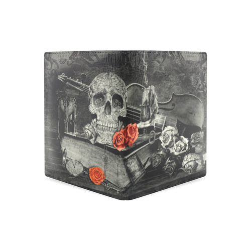 Steampunk Alchemist Mage Red Roses Celtic Skull Men's Leather Wallet (Model 1612)
