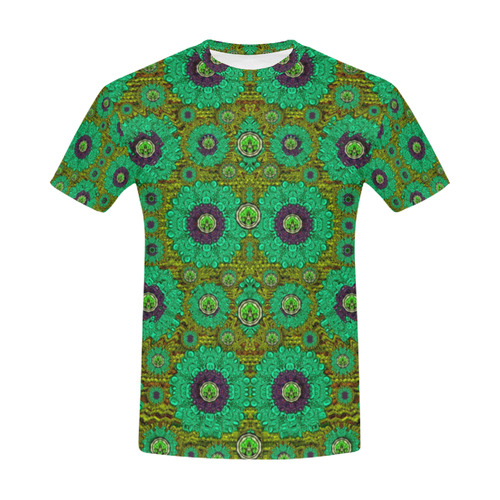 Peacock-flowers in the stars of eden  pop art All Over Print T-Shirt for Men (USA Size) (Model T40)