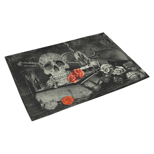 Steampunk Alchemist Mage Red Roses Celtic Skull Azalea Doormat 30" x 18" (Sponge Material)