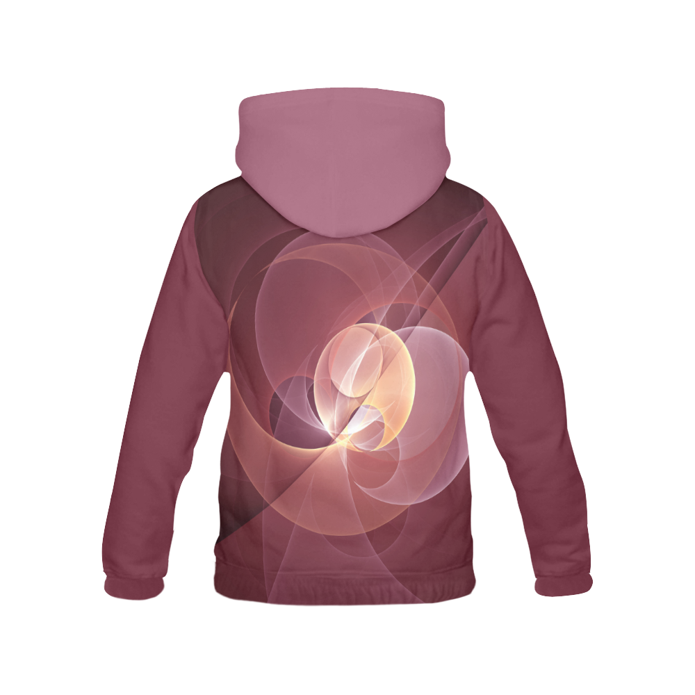 Movement Abstract Modern Wine Red Pink Fractal Art All Over Print Hoodie for Women (USA Size) (Model H13)