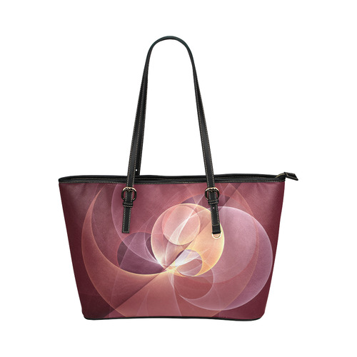 Movement Abstract Modern Wine Red Pink Fractal Art Leather Tote Bag/Small (Model 1651)