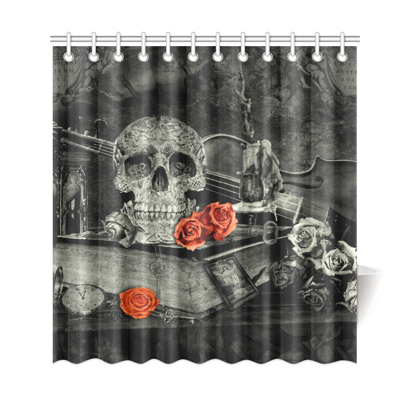 Steampunk Alchemist Mage Red Roses Celtic Skull Shower Curtain 69"x72"