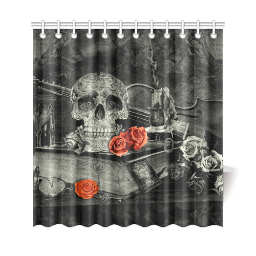 Steampunk Alchemist Mage Red Roses Celtic Skull Shower Curtain 69"x72"