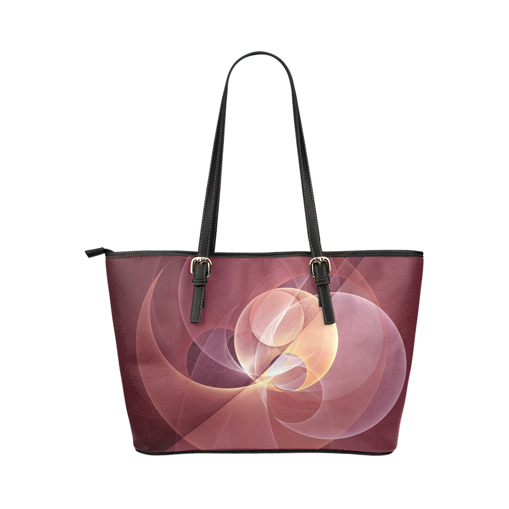 Movement Abstract Modern Wine Red Pink Fractal Art Leather Tote Bag/Small (Model 1651)