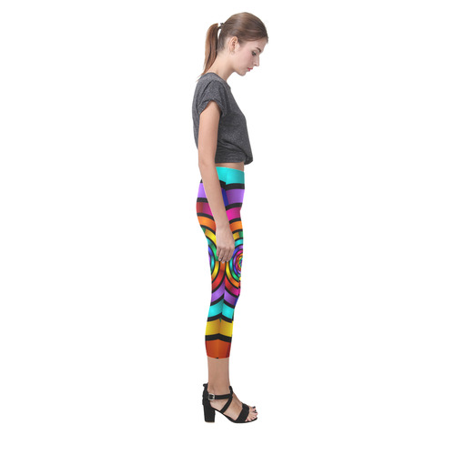 Round Psychedelic Colorful Modern Fractal Graphic Capri Legging (Model L02)