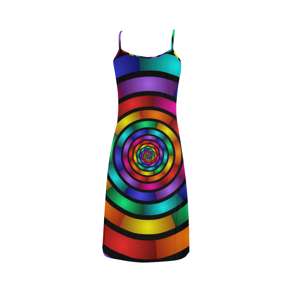 Round Psychedelic Colorful Modern Fractal Graphic Alcestis Slip Dress (Model D05)