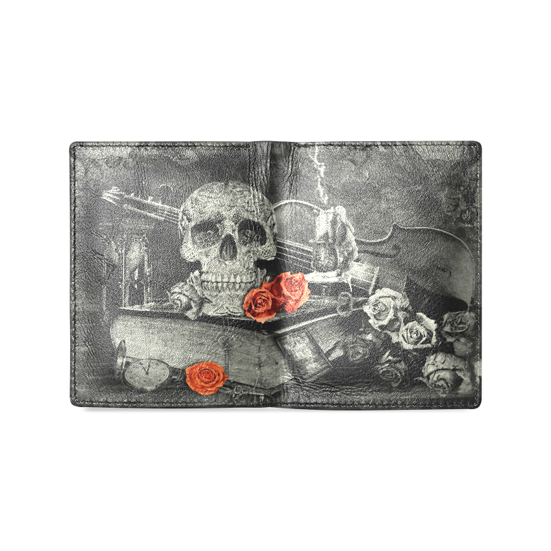 Steampunk Alchemist Mage Red Roses Celtic Skull Men's Leather Wallet (Model 1612)