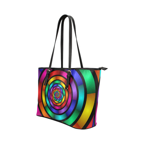 Round Psychedelic Colorful Modern Fractal Graphic Leather Tote Bag/Large (Model 1651)