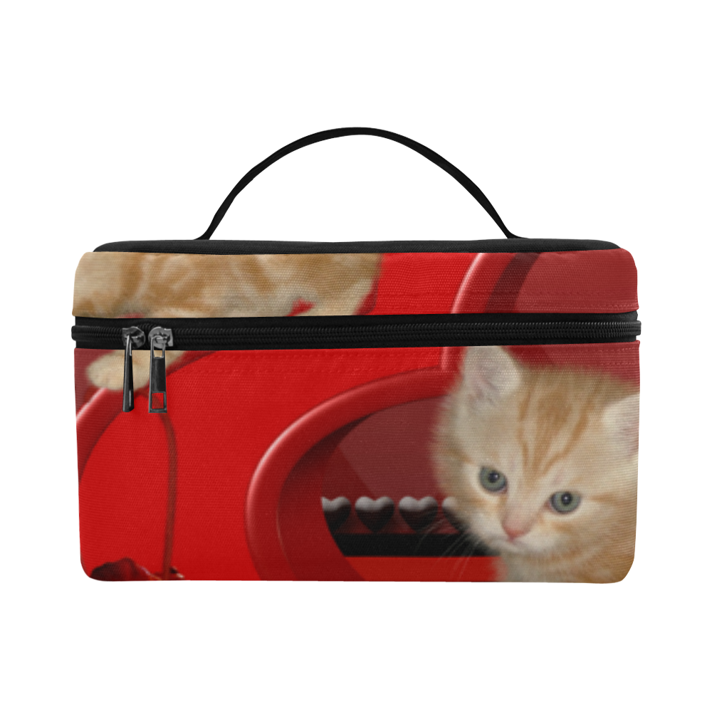 Cute kitten with hearts Cosmetic Bag/Large (Model 1658)