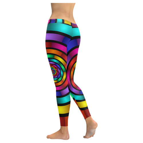 Round Psychedelic Colorful Modern Fractal Graphic Women's Low Rise Leggings (Invisible Stitch) (Model L05)