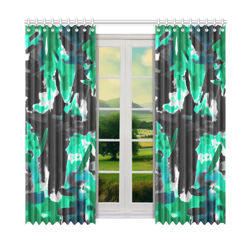 psychedelic vintage camouflage painting texture abstract in green and black Window Curtain 52" x 84"(One Piece)